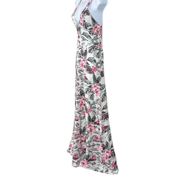 Sim & Sam Womens Pink/Gray/Green Tropical Smocked Lined V-Neck Maxi Dres… - Picture 7 of 14